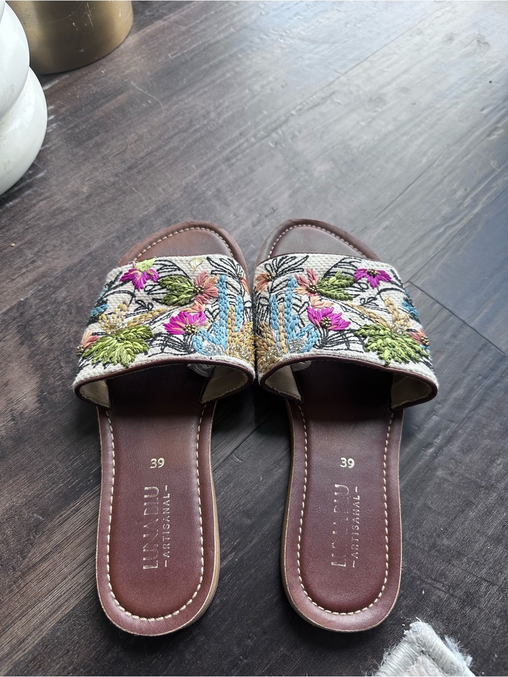 Embroidered Slide Sandals in Multicolor by Artisan